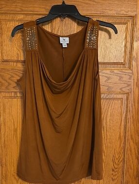Worthington Rust Brown Cowl Neck Sleeveless Stud-Accent Tank